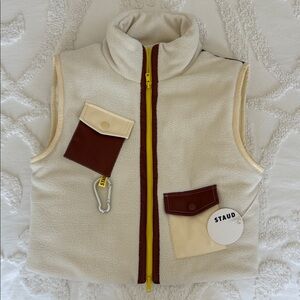 STAUD Cream and Brown Vest with Yellow Zipper